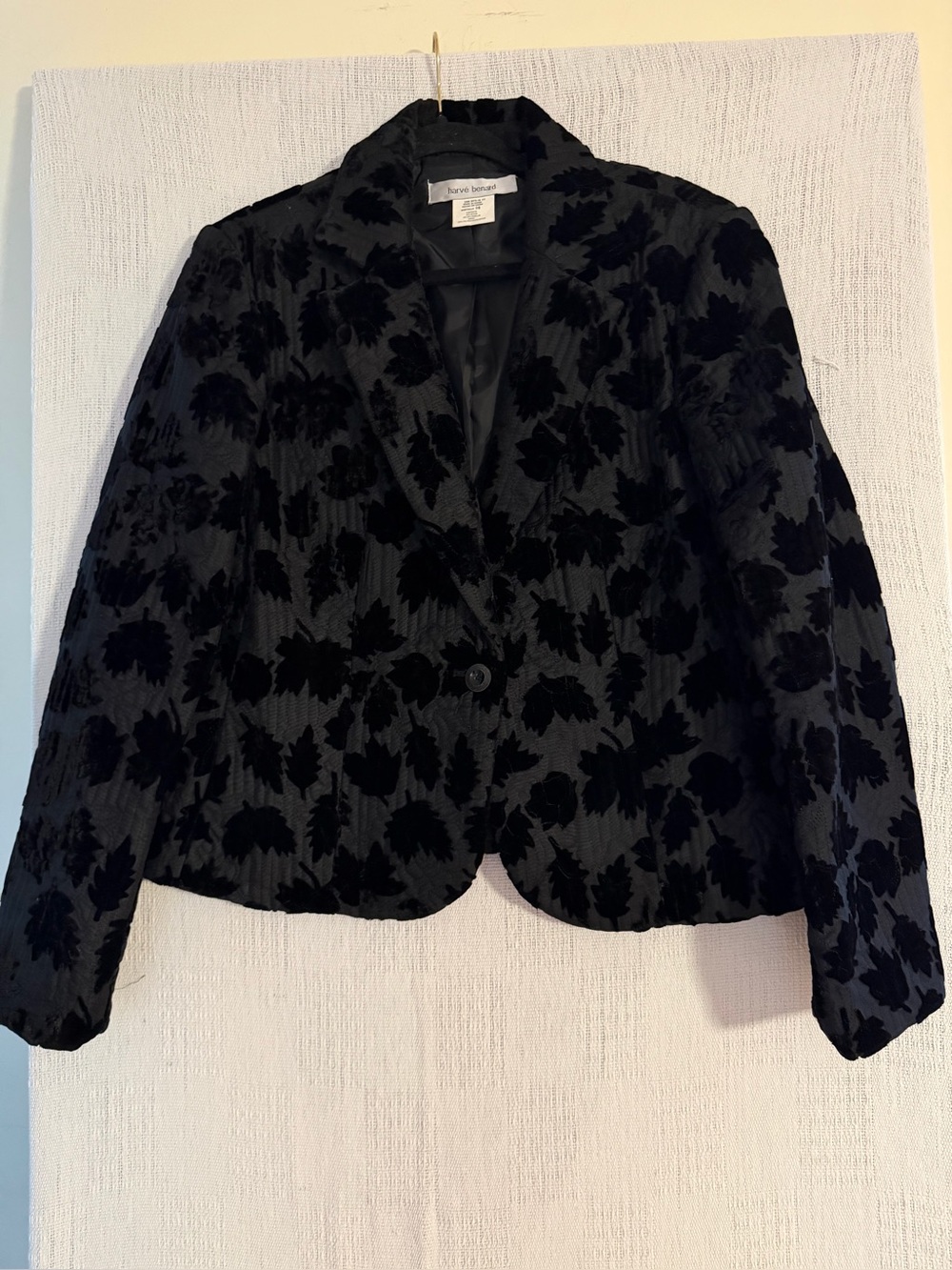 Harvé Benard Black Velvet Burnout Leaf Blazer Jacket Size 16 Fall Academia Chic - Picture 12 of 12